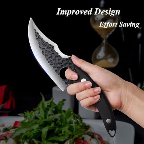 Huusk Japan Knife Upgraded Version, Fillet Caveman Viking Knives Handmade Butcher Boning Knife for Meat Cutting Kitchen Knife with Sheath for Home or Camping Outdoor, Gift for Fathers - size: 5.8 inch