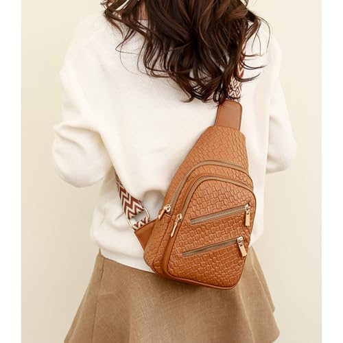 SENDEFN Small Sling Bag Crossbody Bags for Women Vegan Leather Cell Phone Cross Body Purse Fanny Packs Chest Bag for Women - color: B-brown