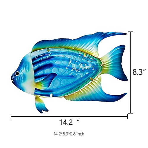 John's Studio Fish Sea Wall Decor Outdoor Metal Garden Hanging Art Glass Sculptures Home Ocean Theme Decorations for Kitchen Bathroom and Pool - Blue - color: Fish - Blue