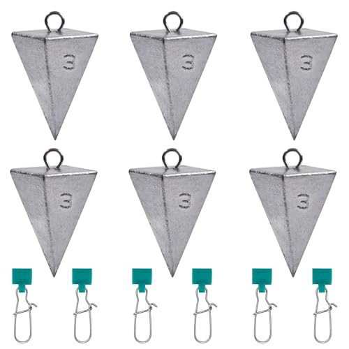SIWIRIOM Pyramid Sinkers for Surf & Saltwater 6 Pack Fishing Weights Lead Sinkers with Slider Universal Connectors, Fishing Weights Assortment Kits Fishing Gear Tackle 1oz 2oz 3oz - size: 3oz-6pcs