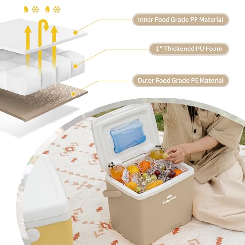 Naturehike 5.3/15/19 QT Hard Cooler, Insulated Ice Chest Box, Portable Ice Retention Cooler for Beach Camping Picnic Fishing Barbecue - color: Brown, size: 14.8QT