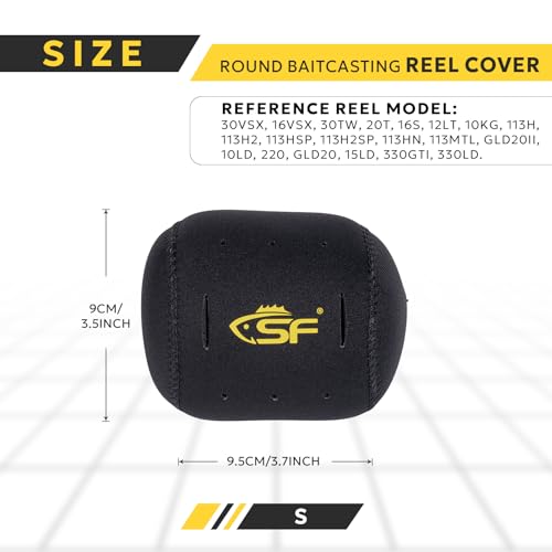 SF Neoprene Conventional Reel Covers Round Reel Case Protective Cover Shield Pouch, XXS/XS/S/M/L/XL/XXL Size, Black - color: Black-1Pcs-S
