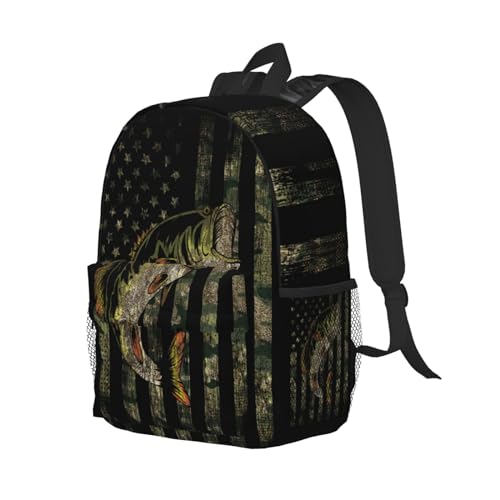 Bass Fishing Camo Camouflage American Flag Green Black Backpack For Teenage Girls And Boys Cute Kids Backpacks Children School Bag - color: Bass Fishing Camo Camouflage American Flag Green Black