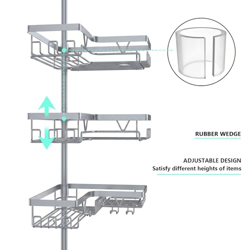 DAOYA Corner Shower Caddy Tension Pole, 4-Tier Rustproof Adjustable Bathroom Organizer for Renters, 25–114.2 Inch for Bathtub Shampoo Storage, Light Gray - color: Light Gray