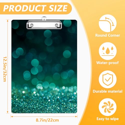 Green Glitter Clipboard, Fashion Decorative Clip Board with Metal Clip Cute Plastic Clipboards A4 Standard Size 8.5" x 12.5" for Nurses, Students, Office - color: Green Glitter