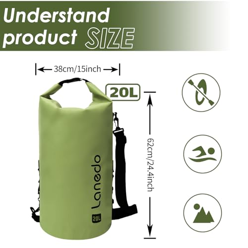 20L/30L Dry Bag Large Waterproof Bag Roll-Top Heavy Duty Fishing Duffel Bag with Durable Straps for Kayaking Paddle boarding Boating Rafting Fishing - color: Green, size: 20L