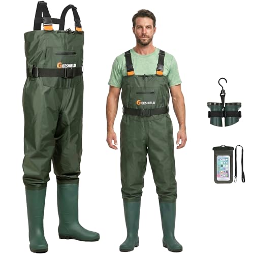 Waterproof Bootfoot Chest Waders – Lightweight 2-Ply Nylon/PVC for Fishing & Hunting with Boot Hanger - size: M5/W7