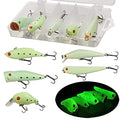 Glow Fishing Lures Bait Kit Luminous VIB Popper Crank Minnow Pencil Hard Bait with Treble Hook Night Fishing Bait Tackle Box