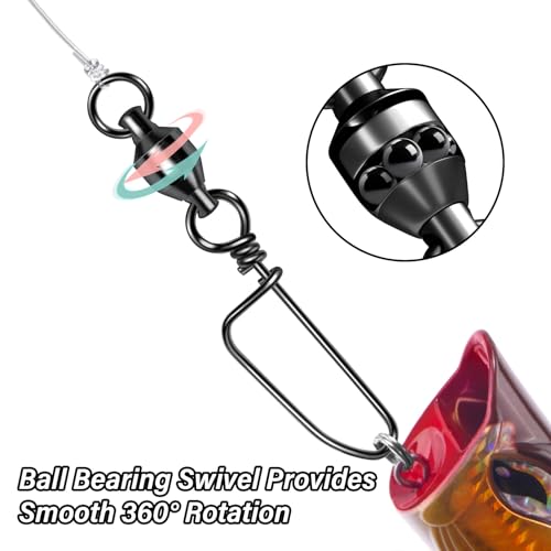 Alwonder 20-Pack Ball Bearing Swivels with Snaps, Fishing Snap Swivels Fishing Tackle Saltwater Freshwater Coastlock Snaps Barrel Swivel Leader Connector Downrigger Planer Release Clips - size: #0-26lb