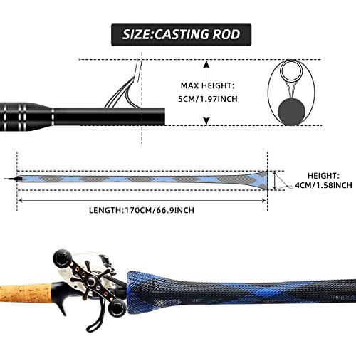 SF Fishing Rod Sock Fishing Rod Sleeve Rod Cover Braided Mesh Rod Protector Pole Gloves Fishing Tools for Spinning Fishing Rod,Casting Rod,Musky Rod, Ice Rod, Fly Rod, Spey Rod - color: Black-blue-2pcs, size: Fit Casting Rod 6-1/2 FT to 7-1/2 FT