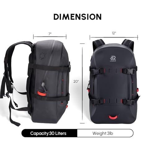 Premium IPX7 Airtight Waterproof Backpack for Kayaking Black | Boating, Paddle Boarding, Fishing, 30L with Resin Zipper, Rugged Gear Protection Submersible Backpack, Water Sports, Surfing - color: Black