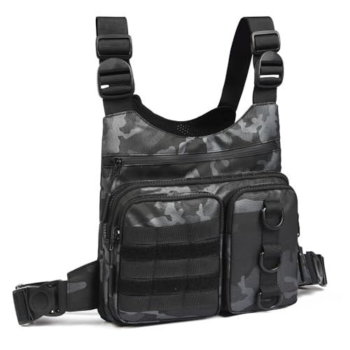 Criuage Outdoor Chest Bag for Men, Lightweight Adjustable Running Vest, Water Resistant EDC Chest Pack with Water Bottle Pocket, Breathable Back Pad for Hiking Cycling Fishing Travel (Camo) - color: Camo