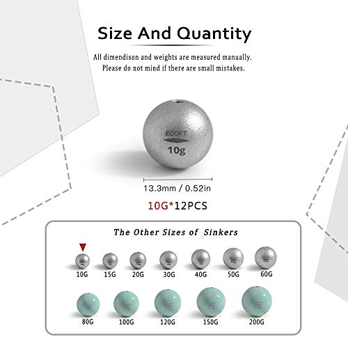 Lead Free Fishing Weights Sinkers 10g-200g Coated Egg Sinkers Weights Oval Shape Assorted Sizes Bag and Fishing Weights Assortment Box Non-Lead Fishing Weights Saltwater Freshwater - style: 10g(0.35oz)-12pcs