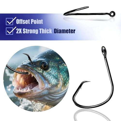 Fishing Circle Hooks Offset Fish Hook Saltwater,Barbed Live Bait Hooks Black Nickel/Wide Gap for Catfish Striped Bass - color: 100pcs, size: 3/0
