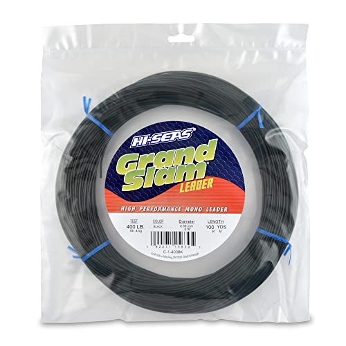 HI-SEAS Grand Slam Monofilament Fishing Leader - Superior Strong Clear Black, for Freshwater & Saltwater Big Game Bottom Fishing, Trolling - color: Black, style: 100 Yd, 400 Lb, .079 in / 2.00 Mm