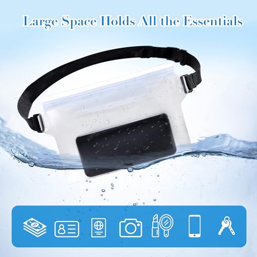 4 Pack Waterproof Fanny Pack with Waist Strap Waterproof Phone Pouch Dry Bag for Kayaking Pool Swimming Boating Beach Fishing Travel Diving Surfing (Black & White, 2 Fanny Pack + 2 Pouch Bag) - color: Black & White