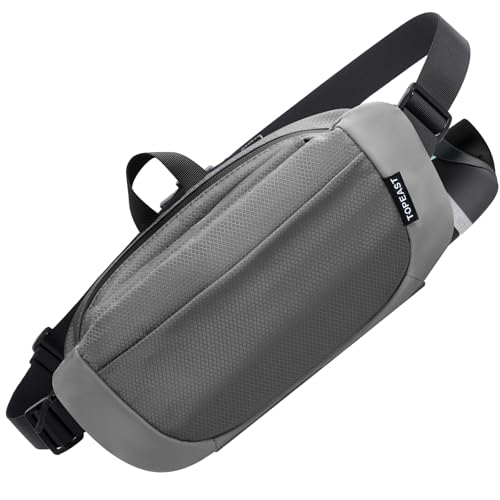 TOPEAST 4L Fanny Pack with Hidden Water Bottle Pocket, Water Resistant Nylon Waist Bag, Lightweight Crossbody Sling Bag for Men & Women, Large Capacity for Travel, Running, Walking & Cycling - color: GREY