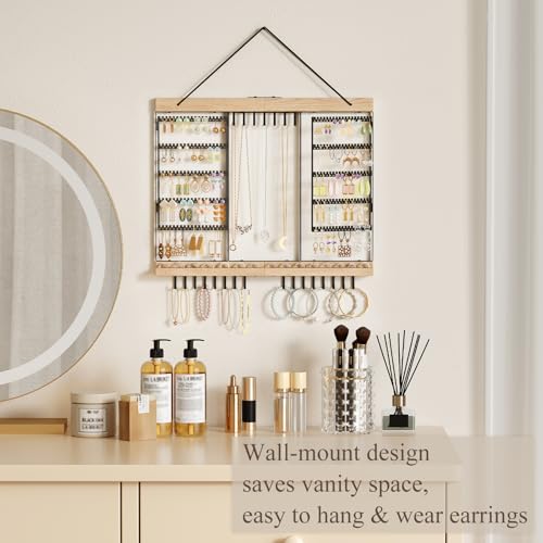 Feyejade Large Rotating Hanging Jewelry Organizer, 5-Tier Earring Holder Storage Holds up to 180 Pairs, Wall Mounted Jewelry Rack for Earrings, Necklaces, Bracelets and Rings, for Girls, Black - color: Black, size: Extended