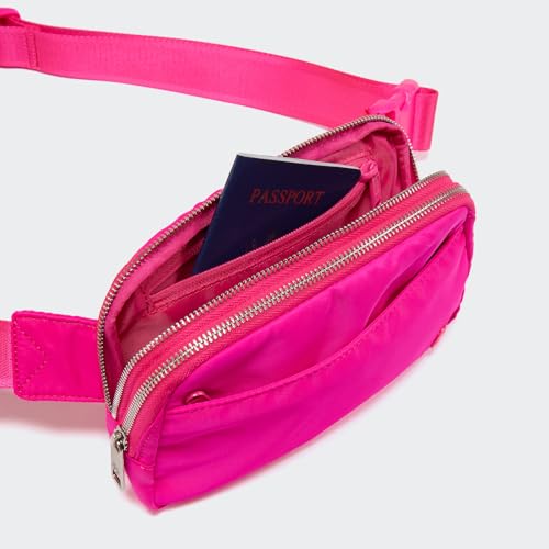 Pander Everywhere Belt Bag for Women, 5 Zipper Pockets Nylon Crossbody Fanny Pack Purse (Sonic Pink). - color: Sonic Pink