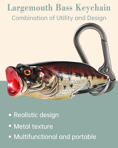Bass Fishing Lure Keychain, Cool Bass Fish Key Chain Fishing Gifts for Men, Bass Keychains for Fishing Lovers - color: Black Gold