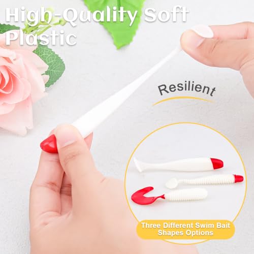 30pcs Soft Plastic Fishing Lures Paddle Tail Swimbaits Soft Baits Lure for Bass Crappie Trout Shad Freshwater Saltwater Fishing Mixed 3.5 Inch 4.7 Inch Swim Bait Kit with Box - color: White, Red