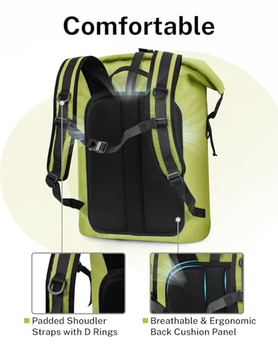 Gonex Waterproof Ultralight TPU Backpack 35L Roll Top Dry Bag, Kayaking | Back Padding, Camping, Fishing, Travel, Adjustable Straps, External & Internal Storage Pockets, Green - color: Green, size: 35L