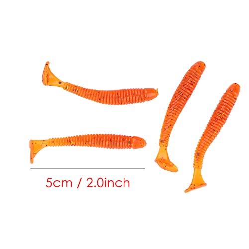 Akozon 50PCS Soft Plastic 5cm Fishing Lures, Ttail Grub Worm Bait, Fish Tackle Accessory in Vibrant Orange Color, Ideal for Fishing Enthusiasts - Pack of 50 - color: Orange