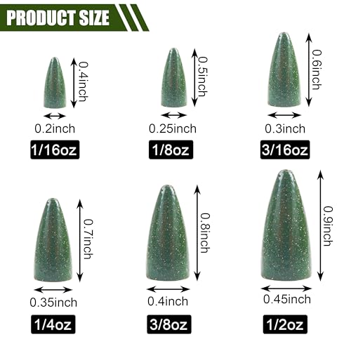 30Pcs Bullet Fishing Worm Slip Sinkers Weights - Texas Rig and Carolina Rig Weights for Bass Fishing Size 1/2oz 3/8oz 1/4oz 3/16oz 1/8oz 1/16oz - size: 30pcs 1/8oz