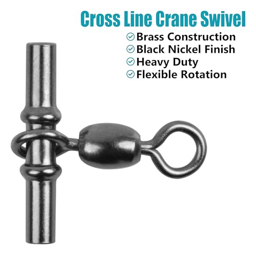 OROOTL Fishing Cross Line 3 Way Swivel, 60pcs T-Shape Sleeve Swivels for Deep Drop Rigs Heavy Duty Crossline Crane Swivel Connecter Saltwater Fishing Tackle - size: 2#-60PCS