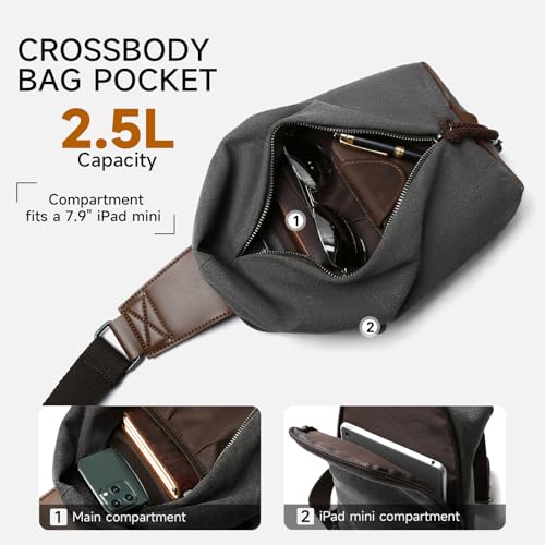 MOYYI Canvas Sling Bag Small Crossbody Bag for Men & Women, 2.5L Mini Casual Daypack Shoulder Bag, 2.5L Capacity (Grey) - color: 8004grey-2.5l