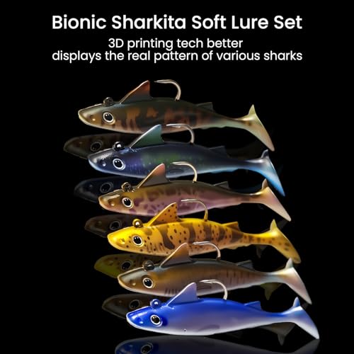 Pristis 6 pcs Sharkita Jig Head Soft Fishing Lures, Plastic Pre-Rigged Paddle Tail Shark Shad Swimbaits, Durable Sinking Worm Bait Set Gear Kit for Saltwater Freshwater Bass Crappie Walleye Trout - color: Assorted Pack I