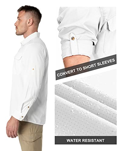 33,000ft Men's Long Sleeve Sun Protection Shirt UPF 50+ UV Quick Dry Cooling Fishing Shirts for Travel Safari Camping Hiking - color: White, size: 4X-Large