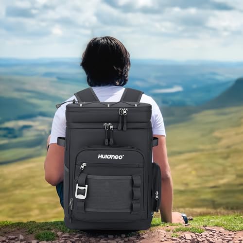 Hulongo Large Waterproof Insulated Cooler Backpack for Men & Women, Leak Proof Cooler Backpack for Camping, Beach, Fishing, Picnic, Travel, Outdoor, 30L, 48Cans - color: pure black