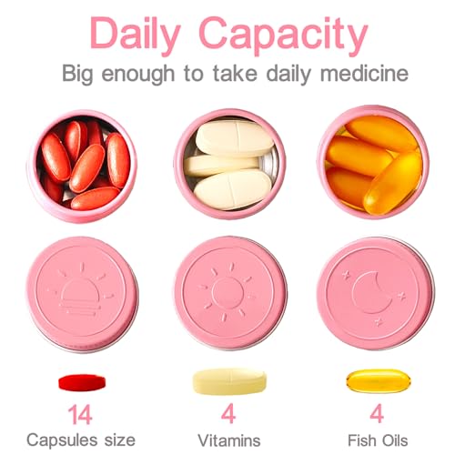 Extra Small Single Pill Box for Purse (3 Pack), Aluminum Screw Top Pill Container, 3 Times a Day Portable Waterproof Single Pill Case for Vitamins, Fish Oils, Supplements (Pink) - color: Pink