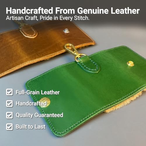 Green Leather Fishing Lure Case | Fly Wallet With Wool Lining (Green) - color: Green