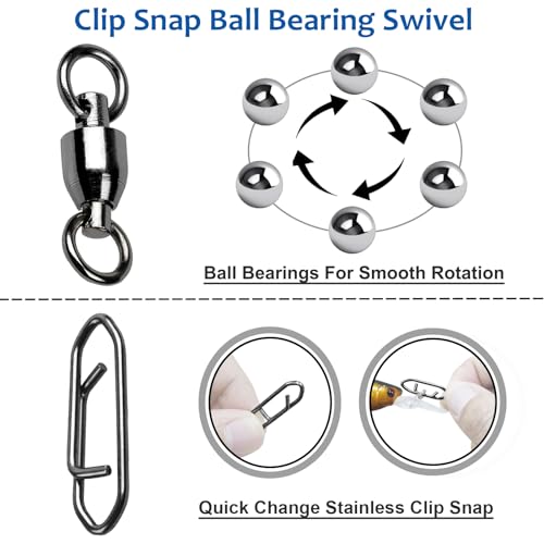 AMYSPORTS High Strength Snap Swivels Stainless Bearing Rolling Fishing Swivel Freshwater Snap Swivels Fishing Clip Steel Black Nickel - size: Size 2+M (67lb) 50 pcs