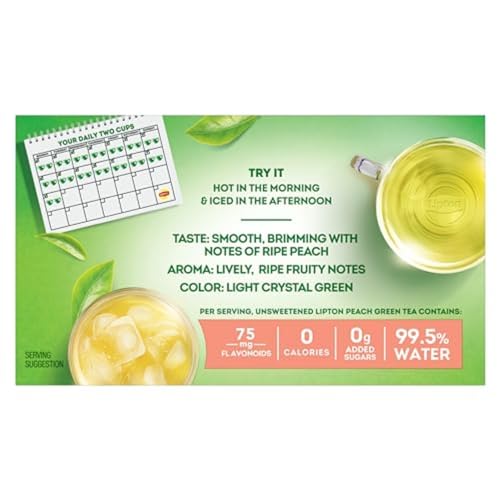 Lipton Peach Green Tea 6-Pack Flavored Tea Bags with Caffeine and Flavonoids, 120 Count Unsweetened Hot or Iced Tea Bags for Tea Lovers, Rainforest Alliance Certified - size: 120 Tea Bags (Pack of 6)