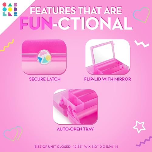 Caboodles On-The-Go Girl Makeup Box, Hot Pink Sparkle, Hard Plastic Makeup Organizer Box, Built-In Mirror, Secure Latch for Safe Travel, Spacious Storage for Large Items - color: Hot Pink Jelly Sparkle