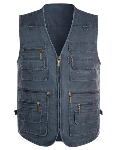 Flygo Men's Vest Plus Size 16 Pockets Leisure Outdoor Lightweight Fishing Photo Journalist Vest - color: Blue, size: Small