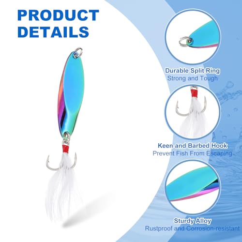 PATIKIL Fishing Spoons, Fishing Lures Casting Spoon Treble Hooks Jigs Hard Metal Spinner Baits - color: Multicolor, size: 3/8 oz