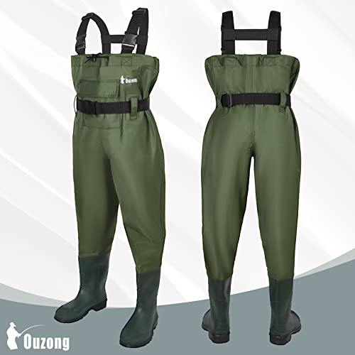 Kids Chest Waders for Toddler Children Waterproof with Insulated Boots - color: Green, size: 6/7