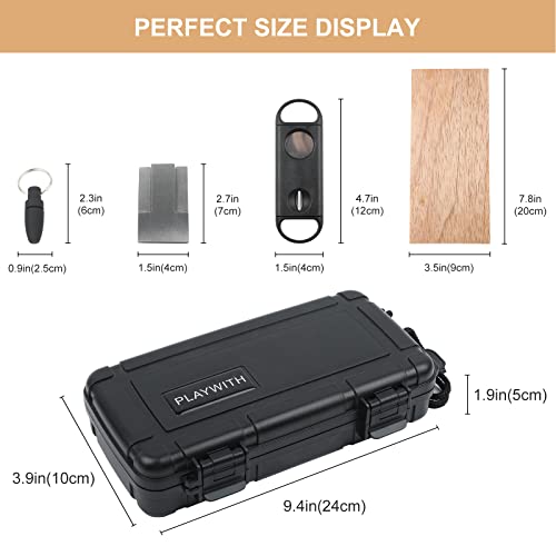 Travel Humidor Box With Cigar Accessories - Spanish Cedar, Humidifier, Cutter, Stand, Punch - Holds 4-5 Cigars - Waterproof, Crushproof, Airtight Seal - size: Store 4-5 cigars