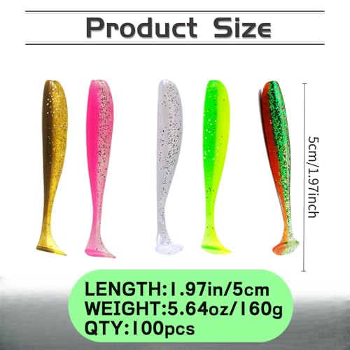 100pcs Paddle Tail Swimbaits Lures, Crappie Jig Fishing Lures Kit,Bass Fishing Bait for Freshwater and Saltwater with Box