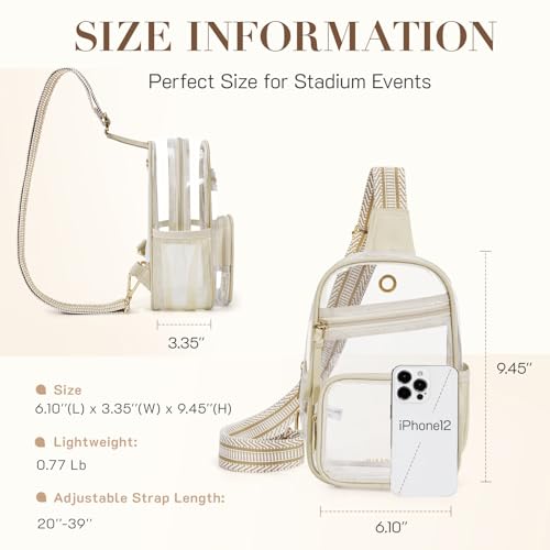 Missnine Clear Bag for Stadium Events Clear Sling Bag Fanny Pack Crossbody Purse for Sport Concert with Side Mesh Pocket - color: H-grey[side Pocket]