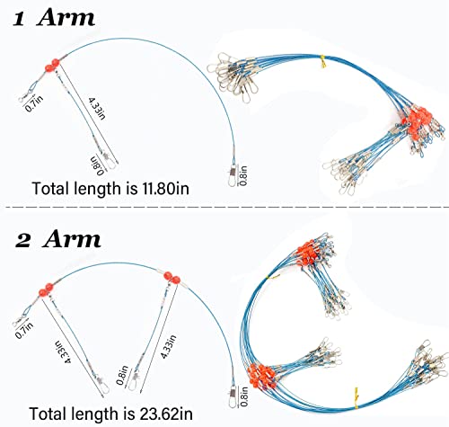 YOTO Fishing Leaders,Stainless Steel Tackle Rig with Tackle Lure Swivels Snaps, Saltwater rig Wire Leader Fishing Leader Wire Bottom rigs for Saltwater - color: Blue Fishing Leaders, style: 1arm-24pcs