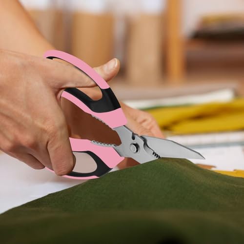 BoFuYuan 8-Inch Utility Scissors All Purpose Heavy Duty, Serrated Blade, Pink Comfort Grip for Cutting Carpet, Cardboard, Leather, Fabric, Multipurpose Sharp Shears for Kitchen, Garden, Office, Carft - color: Pink