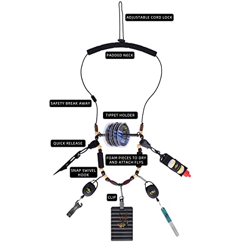 SF Fly Fishing Lanyard Neck unload/Loaded Necklace Adjustable Tool Holder with Foam Neck Strapfor Include Tippet, Plier, Zinger Retractor, Nippers, Hook Sharpener, Fly Patch, Floatant Bottle Holder