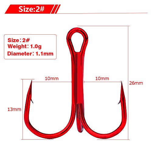 Dyxssm 100pcs/lot Treble Hooks Triple Fishing Hooks for Freshwater and Saltwater - color: Red, size: 8# 100pcs