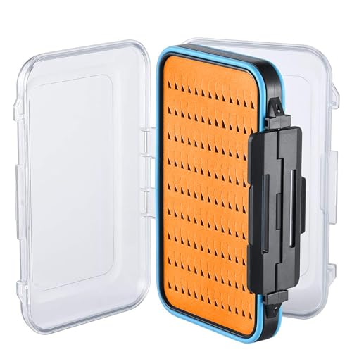Gonex Fly Boxes for Fly Fishing Jig Boxes Two-Sided Waterproof Lightweight Fly Fishing Box Easy Grip Transparent Lid Fly Fishing Lures Box, 5.9"x 3.8"x 1.77", Orange - color: Orange, Black, Transparent, size: Size B (5.9"x 3.8"x 1.77")