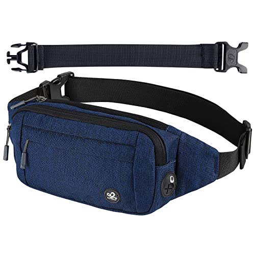 WATERFLY Fanny Pack Waist Bag: Small Hip Pouch Bum Bag Fannie Pack Phanny Fannypack Waistpack Bumbag Beltbag Sport Slim Fashionable for Jogging Hiking Hiker Woman Man - color: Navy Blue
